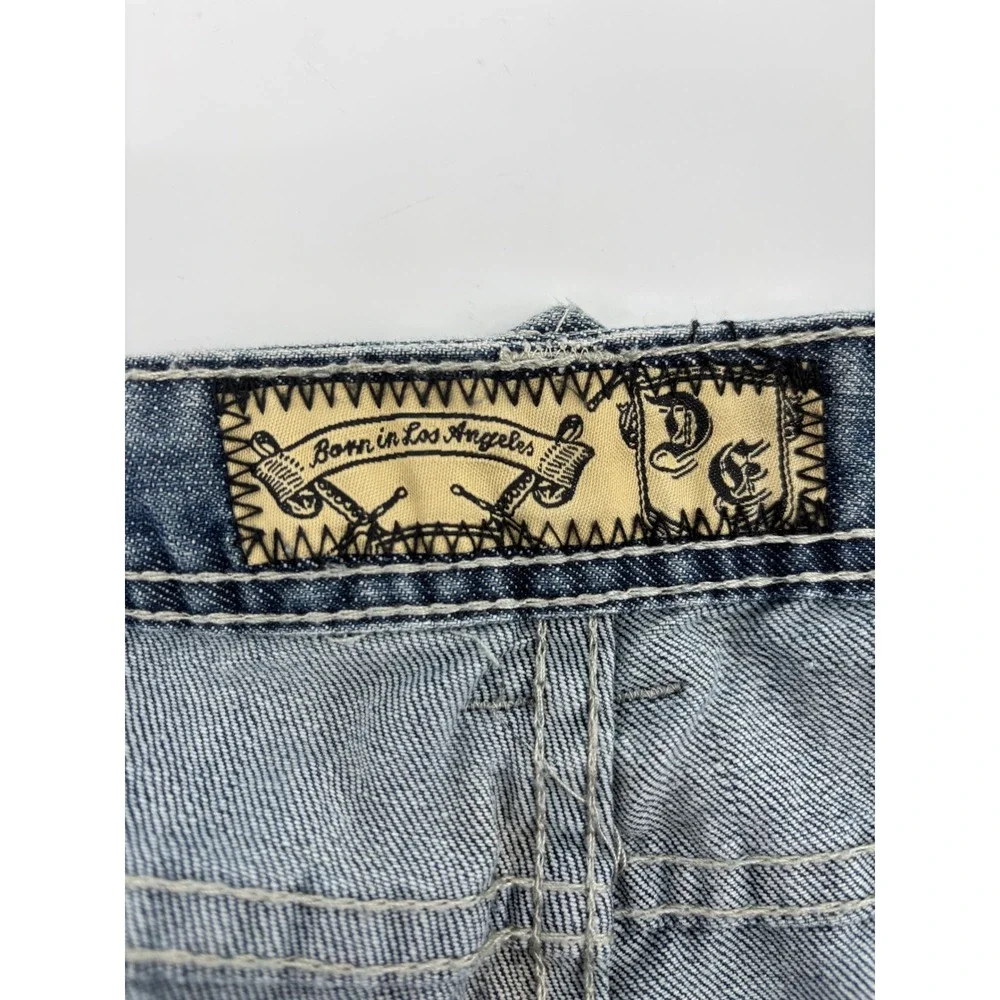 Ecko Unltd Mens Distressed Embroidered Cross Pocket Jeans Blue Size 36 Y2K